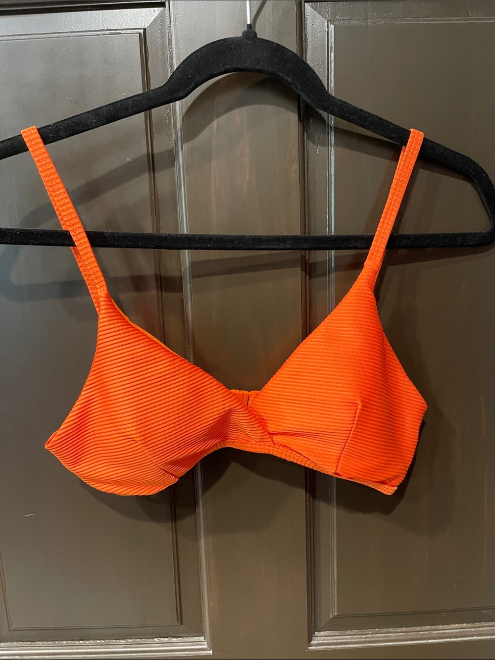 Bright Orange Ribbed Swim Bra with Adjustable Straps